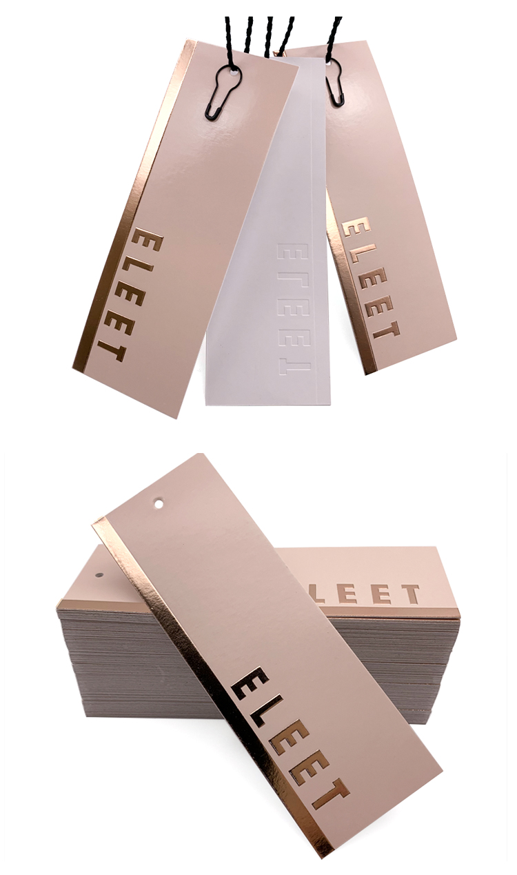 Fabrika e etiketave të veshjeve me letër me fletë metalike prej ari trëndafili me porosi