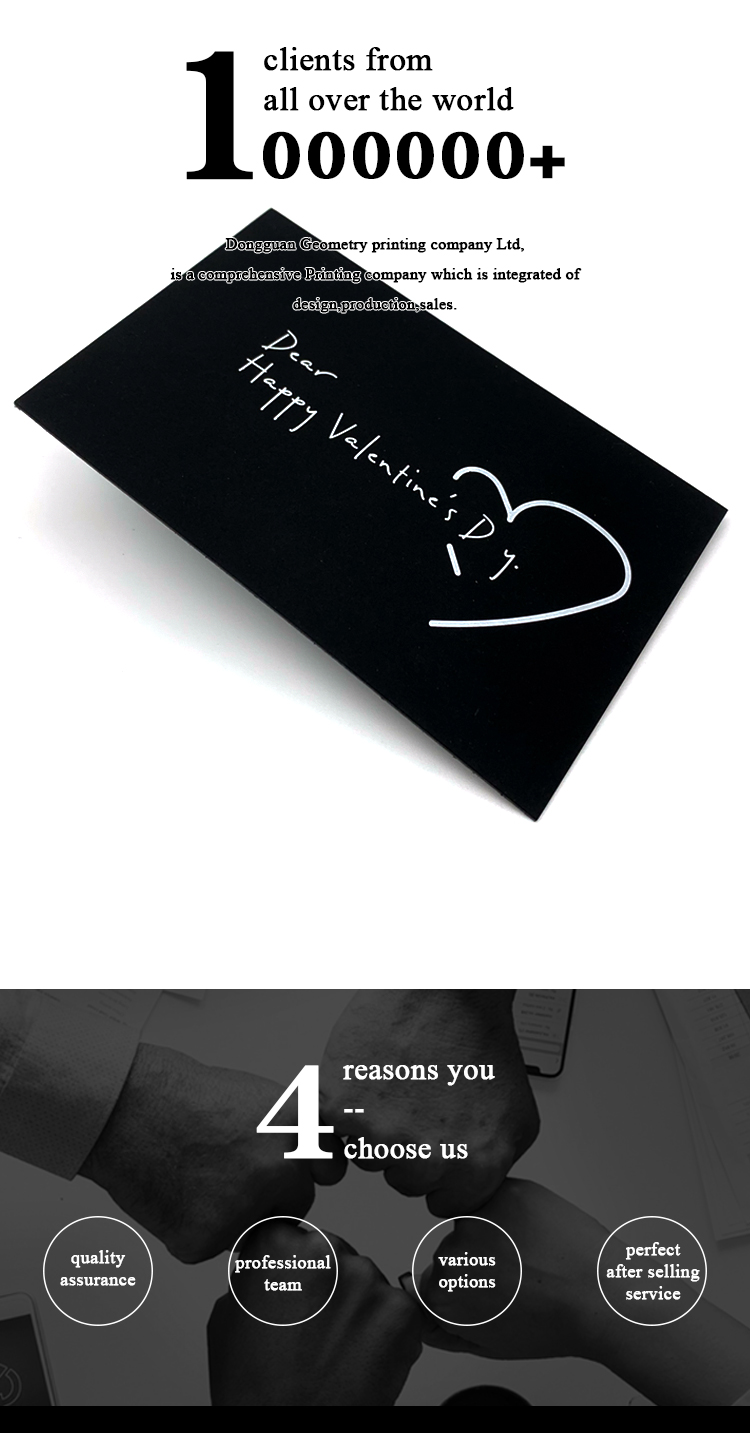 High end greeting card black thick paper white letters Thank you  card to customer